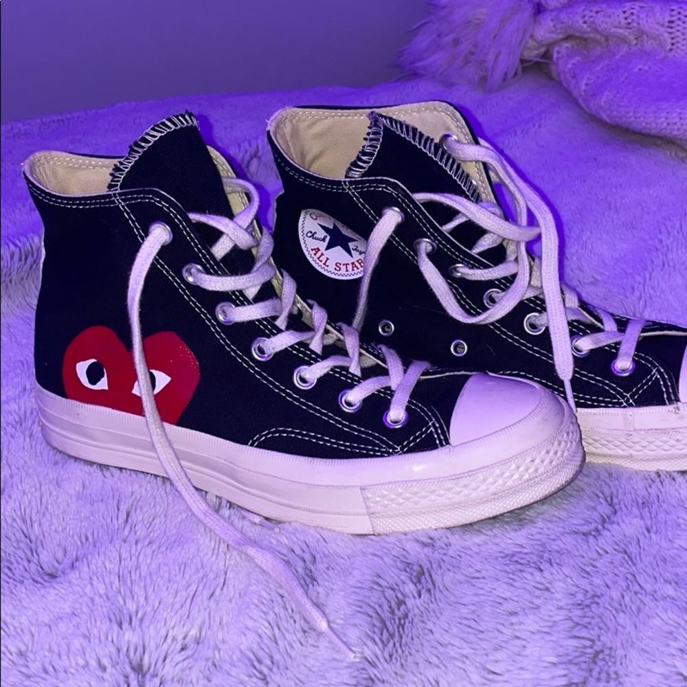 Comme Des Garçons black high top heart converse